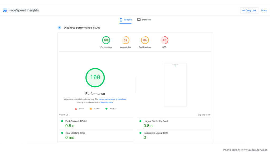 Collection of website speed testing tool interfaces showing performance metrics